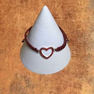 Red Heart Rhinestone Macramé Bracelet Pull Cord New